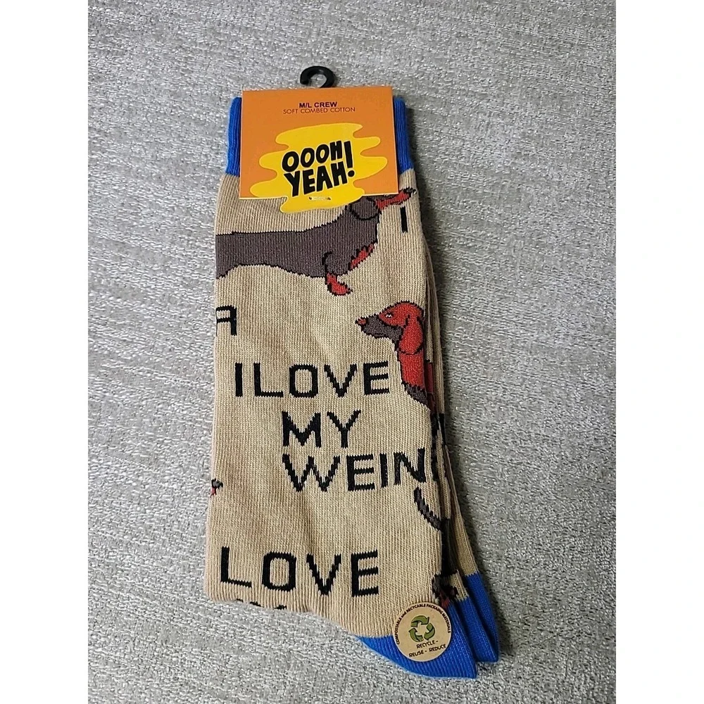 Oooh Yeah! Socks, Men's Cotton Crew Socks - I Love My Weiner (Dog)‎ NEW